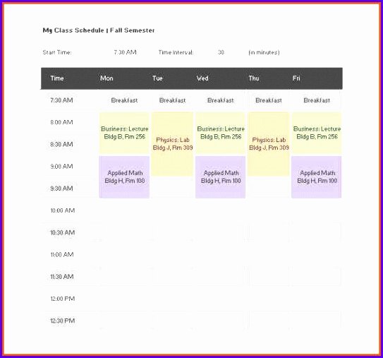 Excel Class Schedule Template Luxury 6 Excel Class Schedule Template Exceltemplates