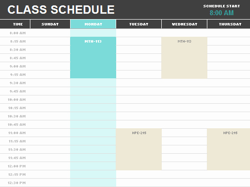 Excel Class Schedule Template Unique Schedules Fice