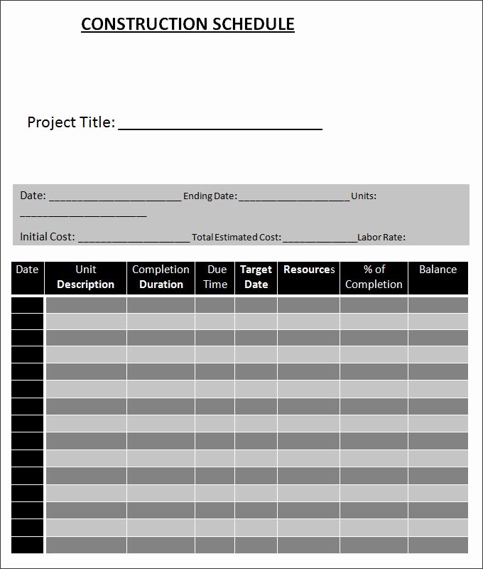 Excel Construction Schedule Template Best Of Construction Schedule Template