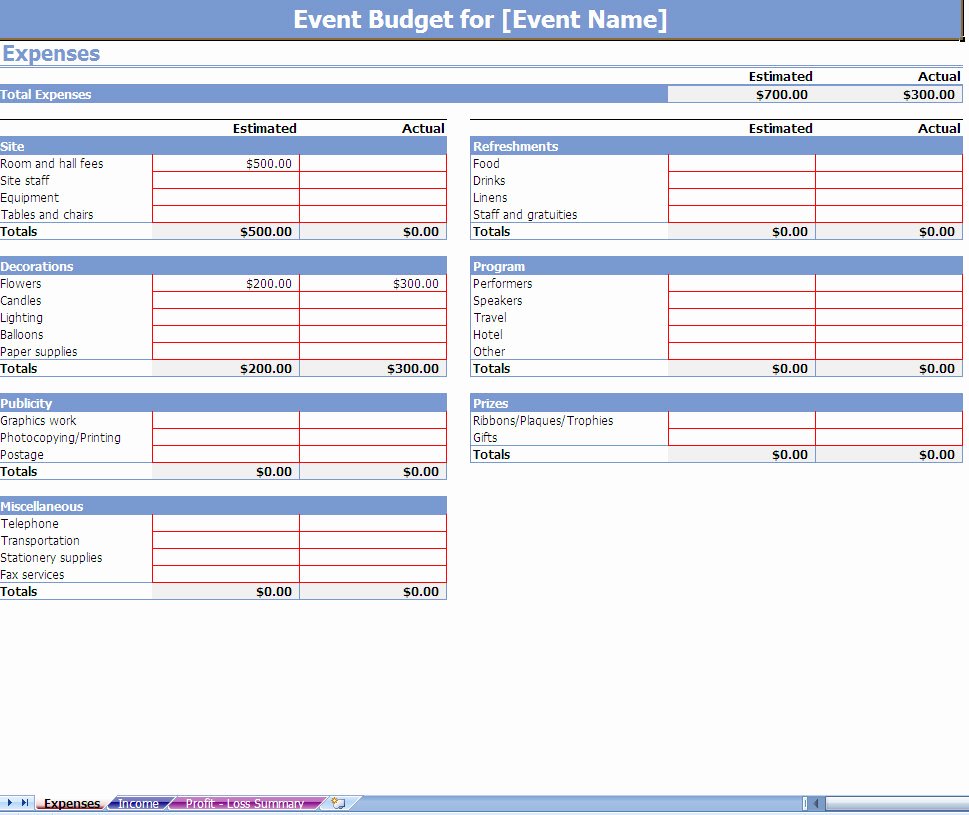 Excel event Planning Template New event Bud Spreadsheet event Bud Ing