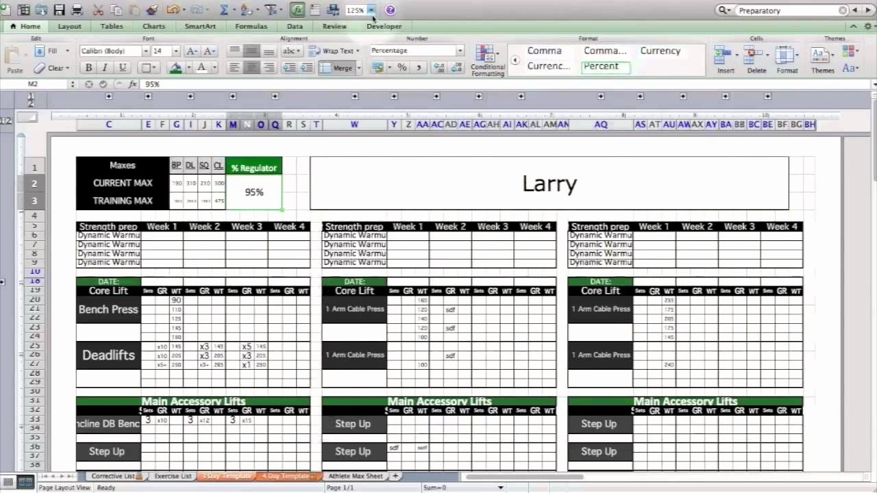 weight training excel sheet
