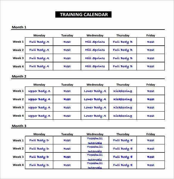 Excel Training Schedule Template New Workout Schedule Template Excel – Printable Schedule Template