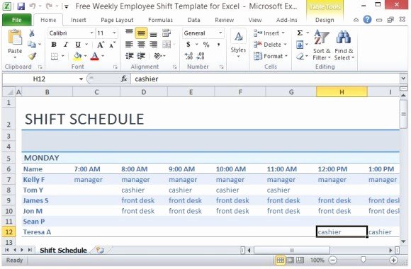 Excel Work Schedule Template Awesome Free Weekly Employee Shift Template for Excel