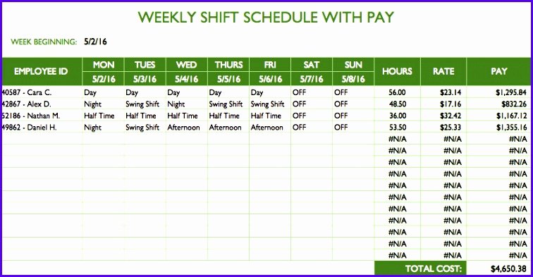 Excel Work Schedule Template Best Of 12 Weekly Schedule Template Excel Free Exceltemplates