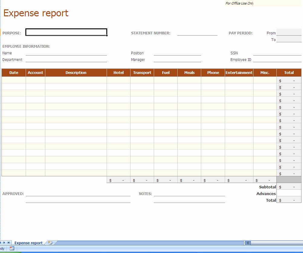 Expense form Template Excel Fresh Expense Report Excel Template