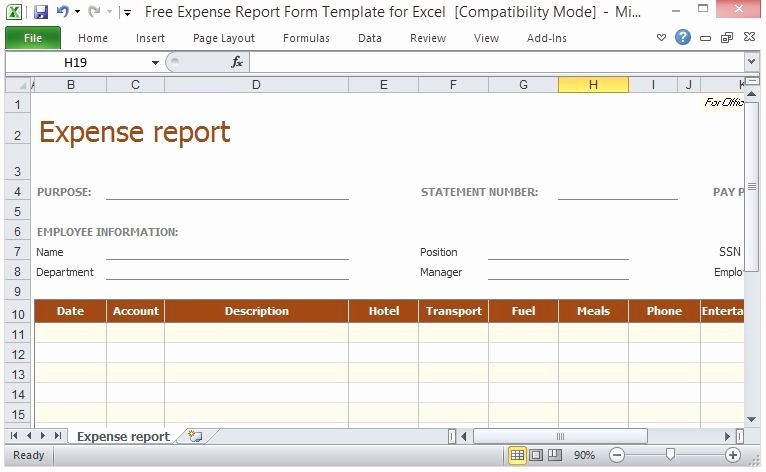 Expense form Template Excel Fresh Free Expense Report form Template for Excel