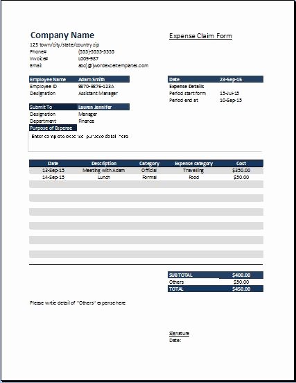 Expense form Template Excel Inspirational Ms Excel Expense Claim form Template