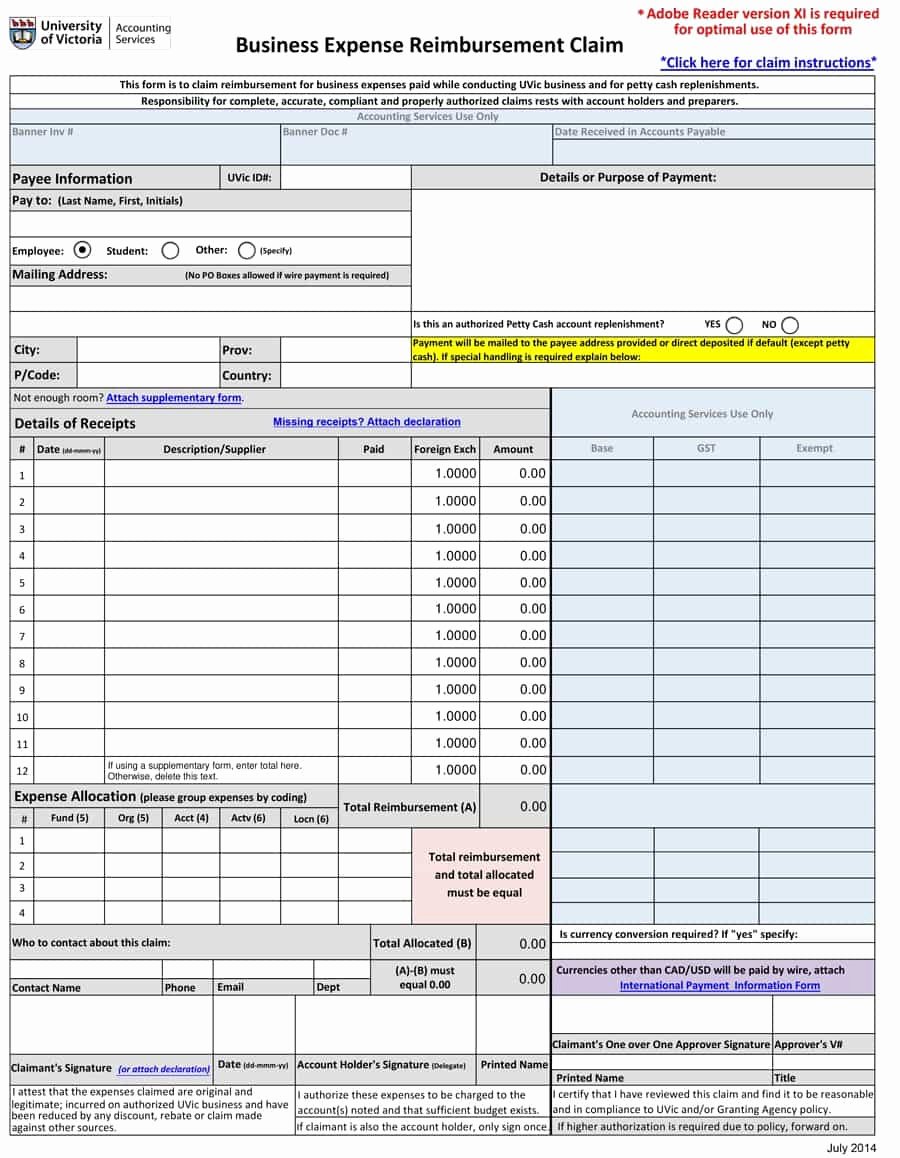 Expense Reimbursement form Template Awesome 47 Reimbursement form Templates [mileage Expense Vsp]