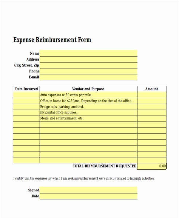 Expense Reimbursement form Template Luxury Free 8 Sample Accounting Expense forms In Pdf Doc