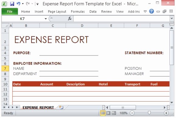 Expenses form Template Free Beautiful Expense Report form Template for Excel