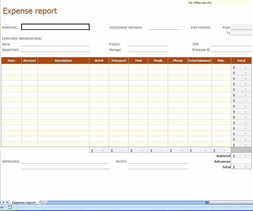 Expenses form Template Free Elegant Expense Report Excel Template