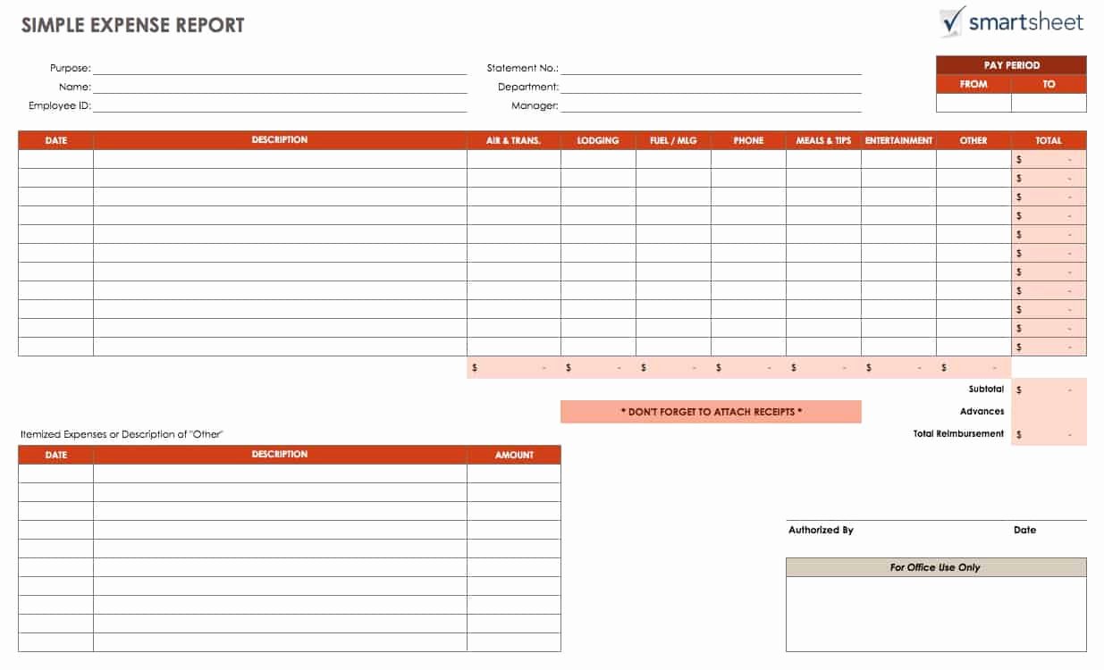 Expenses form Template Free Fresh Free Expense Report Templates Smartsheet