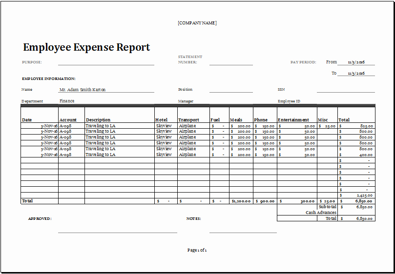 Expenses form Template Free Inspirational Excel Employee Expense Report Templates