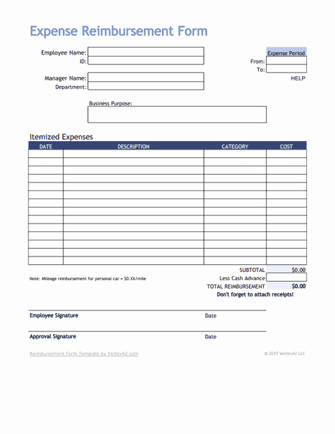 Expenses form Template Free Luxury Download the Expense Reimbursement form From Vertex42