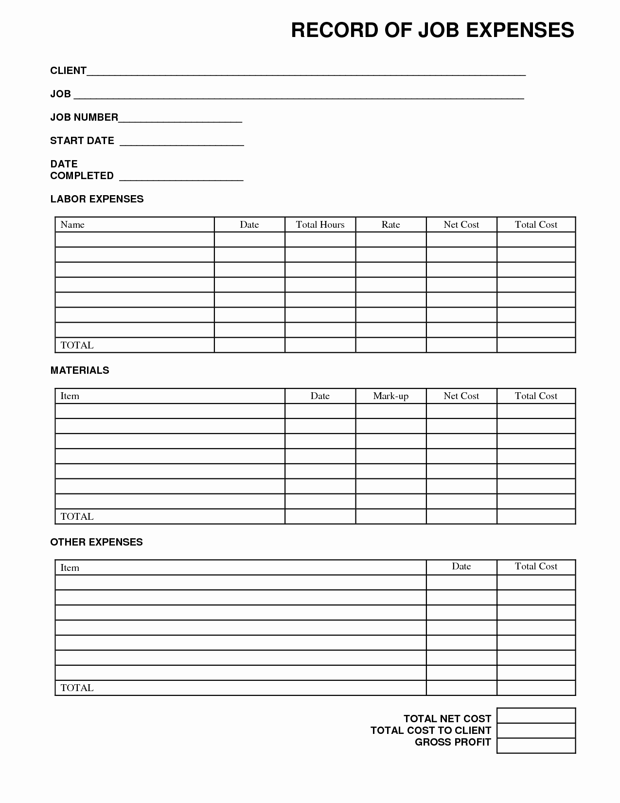 Expenses form Template Free Luxury Job Expense form
