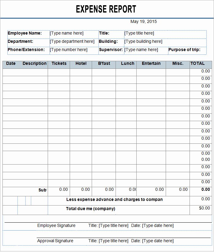 Expenses form Template Free New Employee Expense Report Template 9 Free Excel Pdf