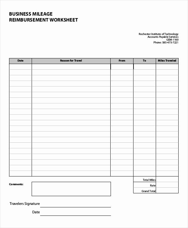 Expenses form Template Free Unique Mileage Log Reimbursement form Templates