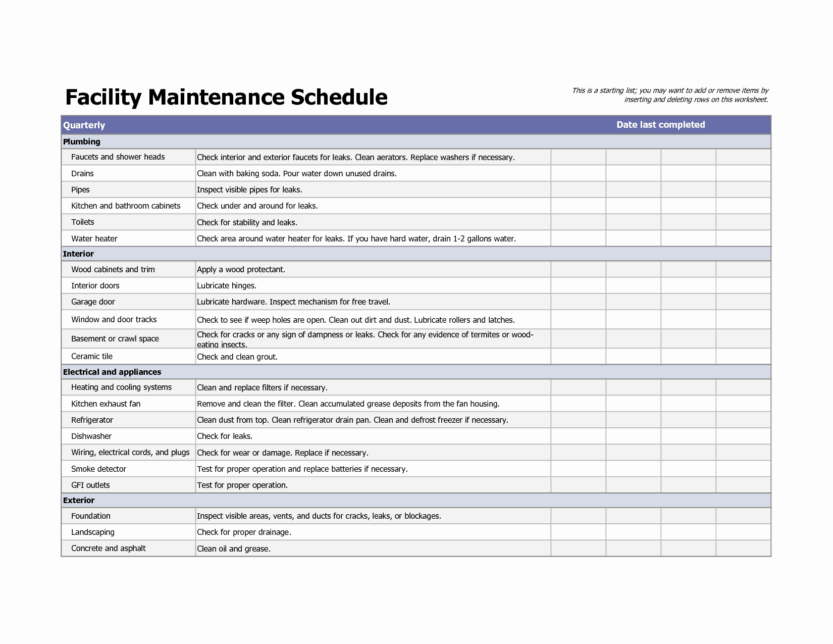 Facility Maintenance Plan Template Elegant 4 Facility Maintenance Checklist Templates Excel Xlts