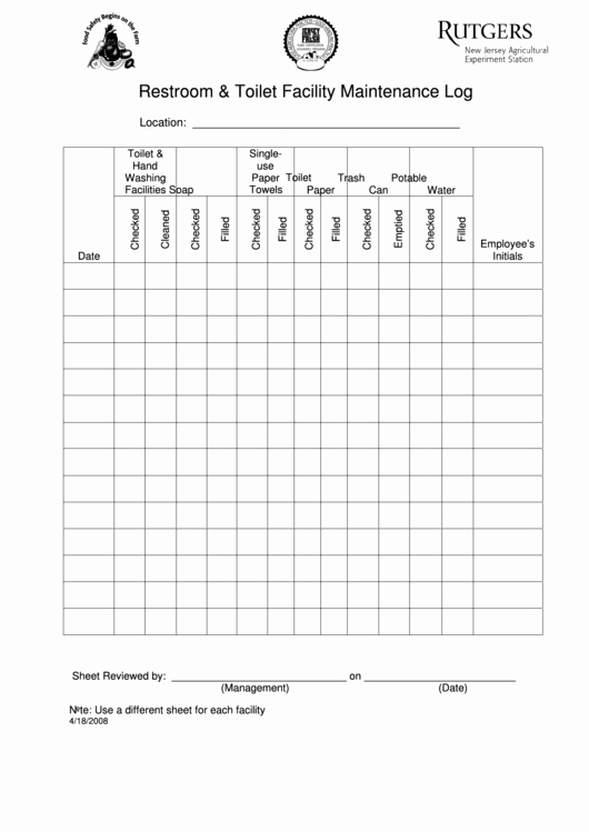 Facility Maintenance Plan Template Luxury Restroom &amp; toilet Facility Maintenance Log Printable Pdf