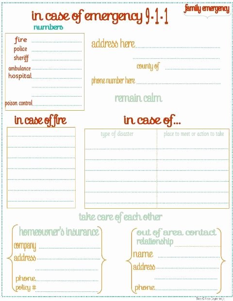 Family Disaster Plan Template Lovely In Case Of Emergency Free Printable