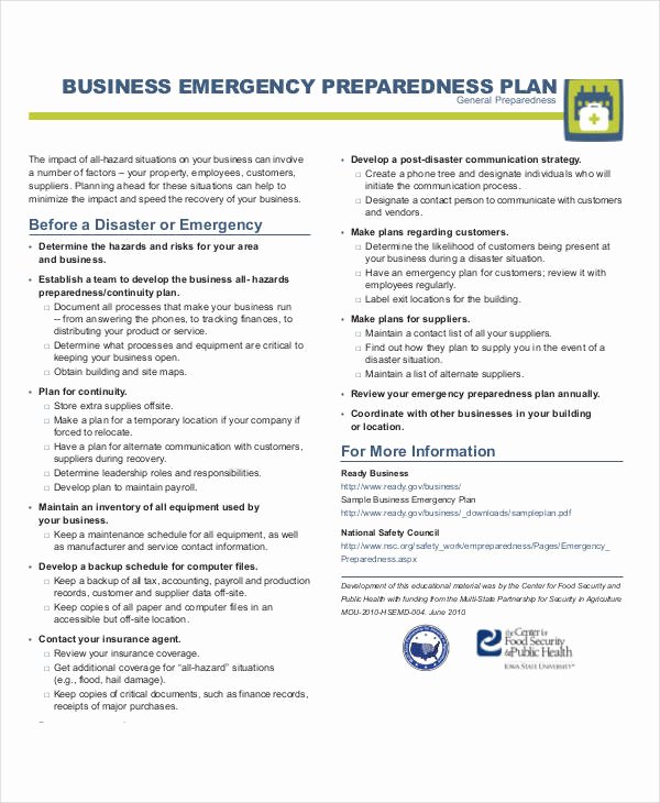 Family Emergency Preparedness Plan Template Awesome Free 29 Emergency Plan Examples In Pdf