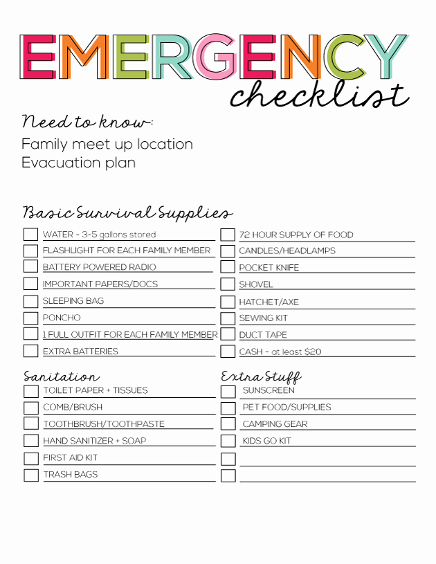 Family Emergency Preparedness Plan Template Elegant Printable Emergency Checklist