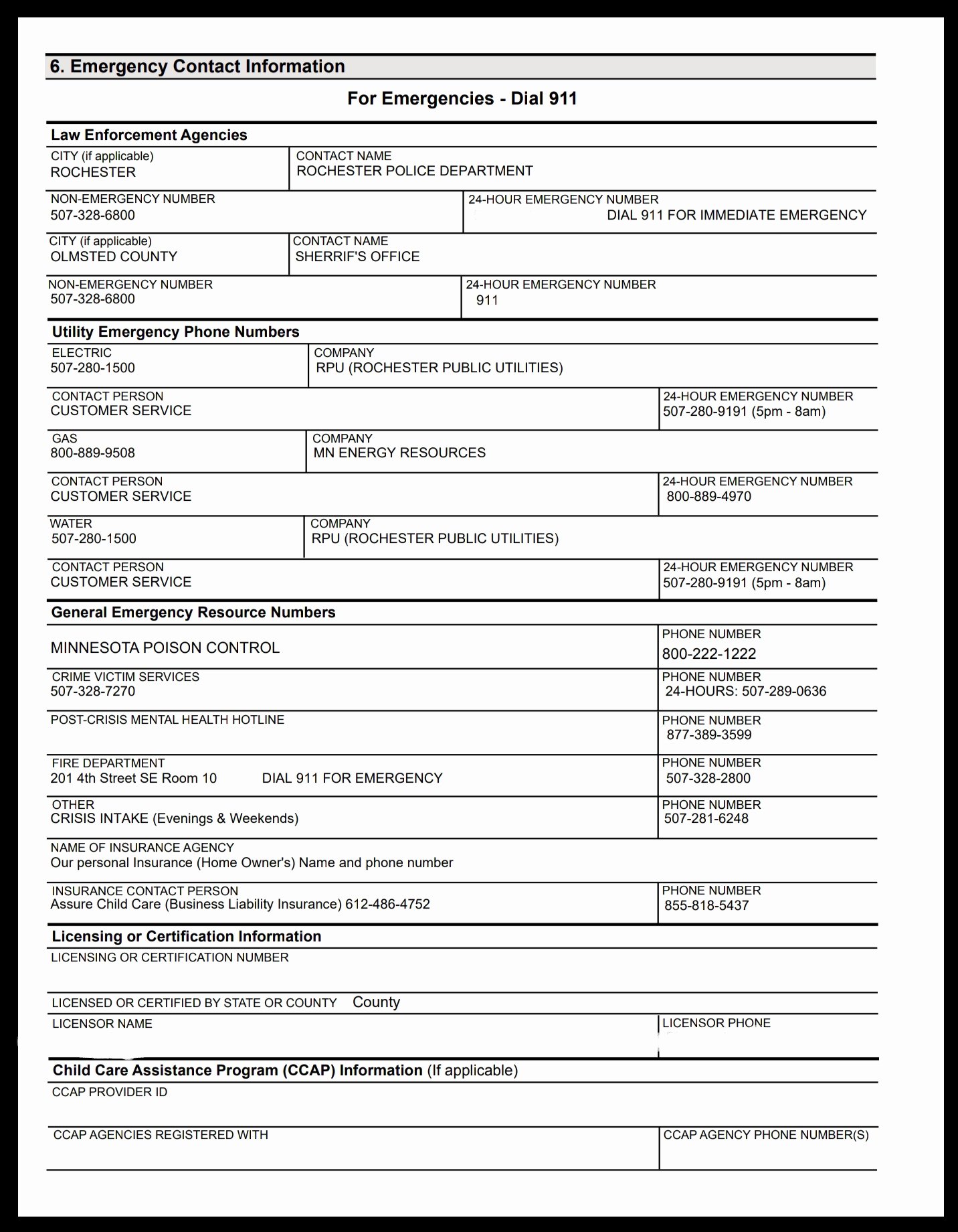 Family Emergency Preparedness Plan Template Luxury Licensing Munity Connections Family Child Care Inc