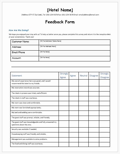 Feedback form Template Word Awesome Hotel Services Feedback form Template Ms Word
