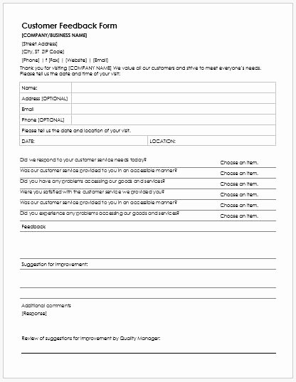 Feedback form Template Word Fresh Customer Feedback forms for Ms Word 2017