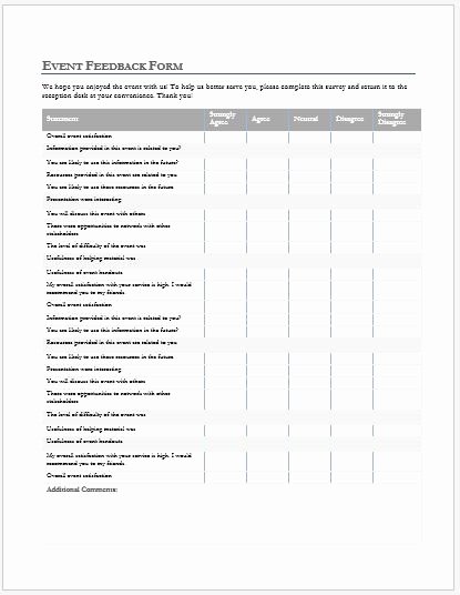 Feedback form Template Word Fresh Ms Word event Feedback forms