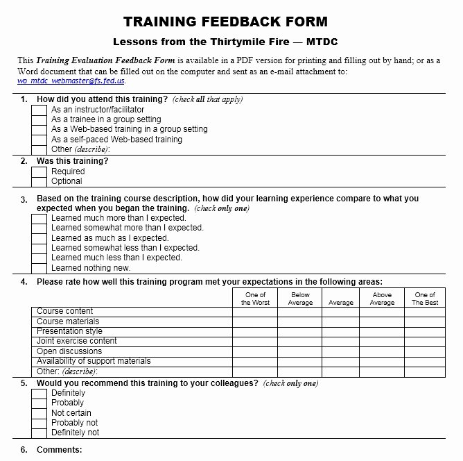 Feedback form Template Word Inspirational 13 Free Sample Training Feedback form Printable Samples