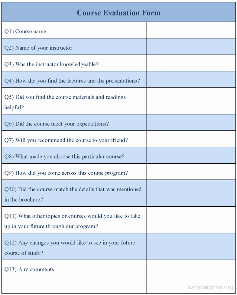 Feedback form Template Word Lovely Course Evaluation form Sample forms