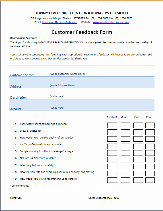 Feedback form Template Word New Customer S Feedback form