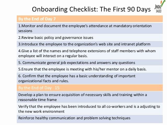 First 90 Days Plan Template Fresh Boarding Checklist the First 90 Daysby the End Of Day