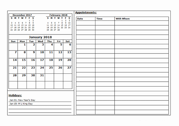 Free Appointment Schedule Template Elegant 2018 Monthly Appointment Calendar Free Printable Templates