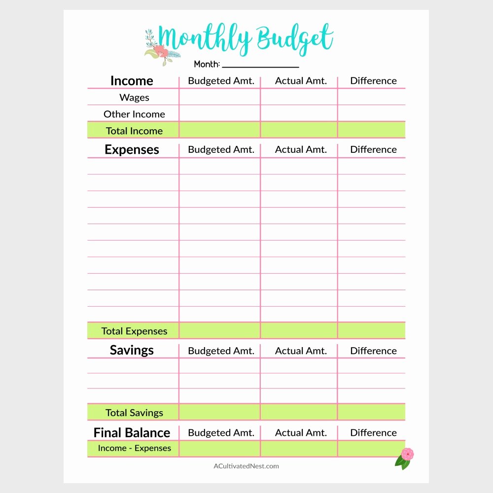 Free Budget Planner Template Best Of Printable Monthly Bud Template A Cultivated Nest