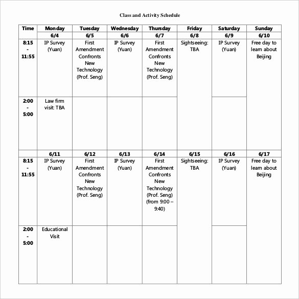 Free Class Schedule Template Inspirational Class Schedule Template 36 Free Word Excel Documents