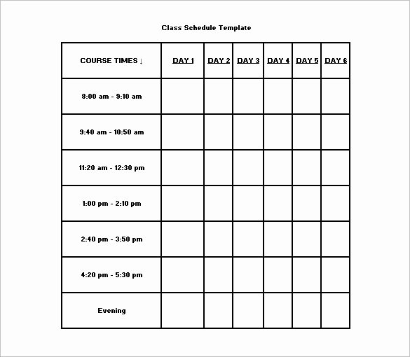 Free Class Schedule Template Inspirational College Class Schedule Template