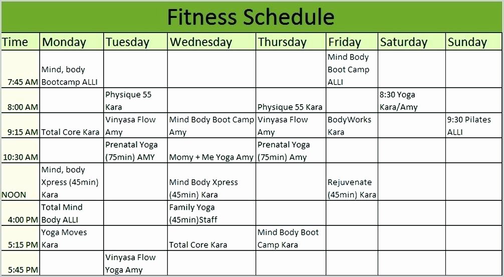 Free Class Schedule Template Unique 12 13 Fitness Class Schedule Template