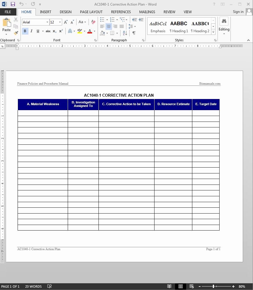 Free Corrective Action Plan Template Inspirational Corrective Action Plan Template