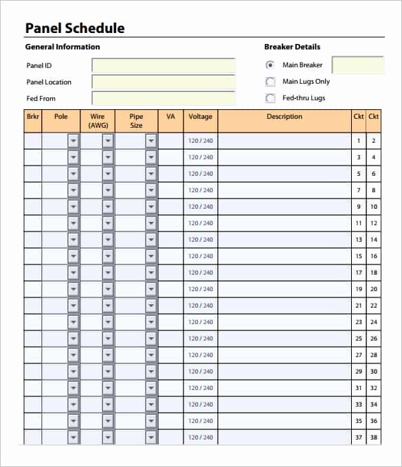 Free Electrical Panel Schedule Template Inspirational Panel Schedule Template Word Excel