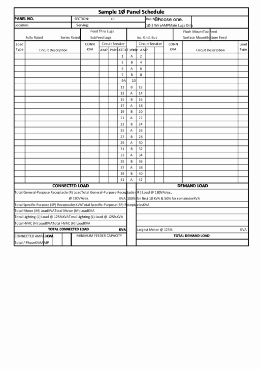 Free Electrical Panel Schedule Template Lovely Fillable Sample 1o Panel Schedule Template Printable Pdf