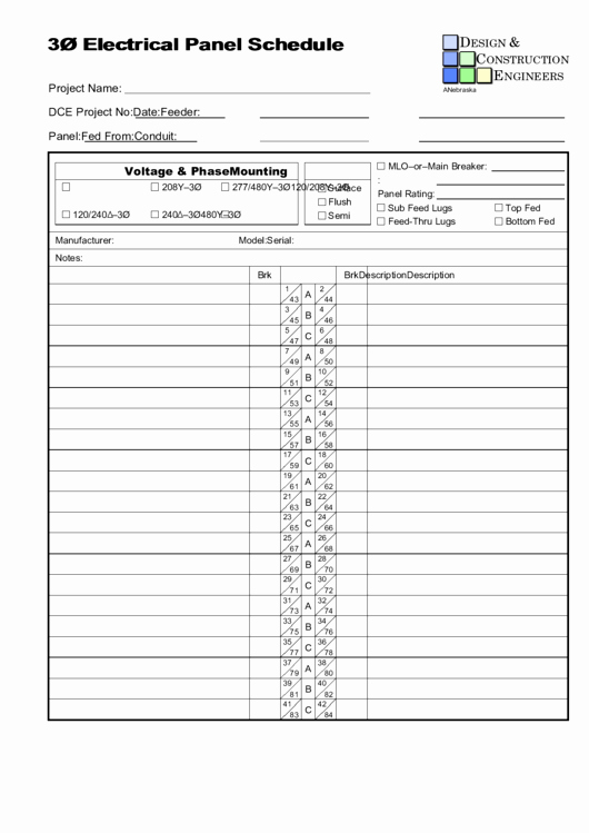 Free Electrical Panel Schedule Template Luxury Electrical Panel Schedule Printable Pdf