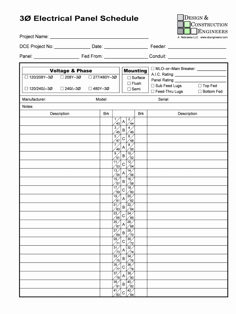 Free Electrical Panel Schedule Template Unique Panel Schedule Template Fill Line Printable Fillable