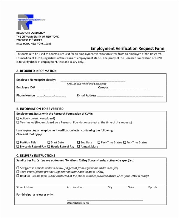 Free Employee Verification form Template Elegant Free 13 Sample Employment Verification forms