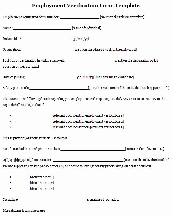 Free Employee Verification form Template Lovely Verification Employment form Template