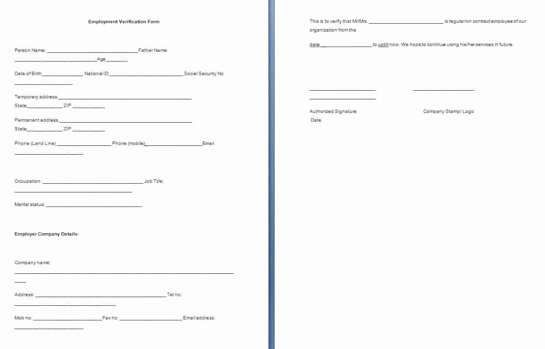 Free Employee Verification form Template New Employment Verification form Template – Sample Templates