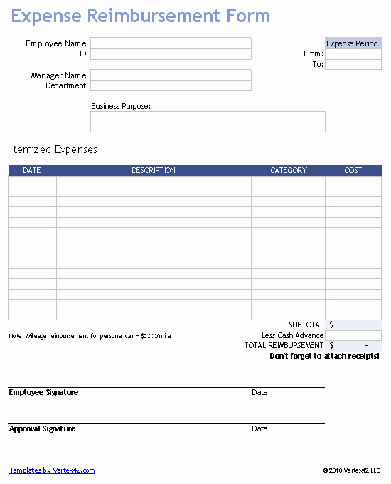 Free Expense form Template Fresh Expense Reimbursement form Templates