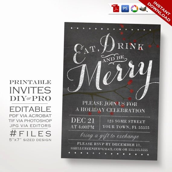 Free Holiday Party Invitation Template Inspirational Christmas Invitation Template Winter Chalkboard Holiday