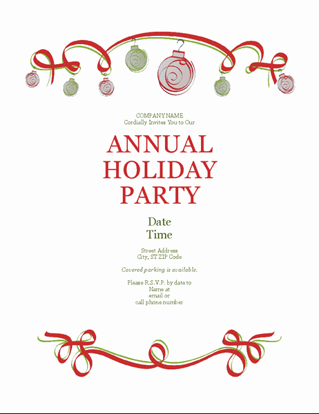 Free Holiday Party Invitation Template Lovely Holiday Party Invitation with ornaments and Red Ribbon